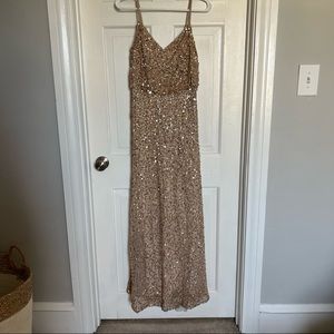 Adrienna Papell Bridesmaid dress with gold sequins